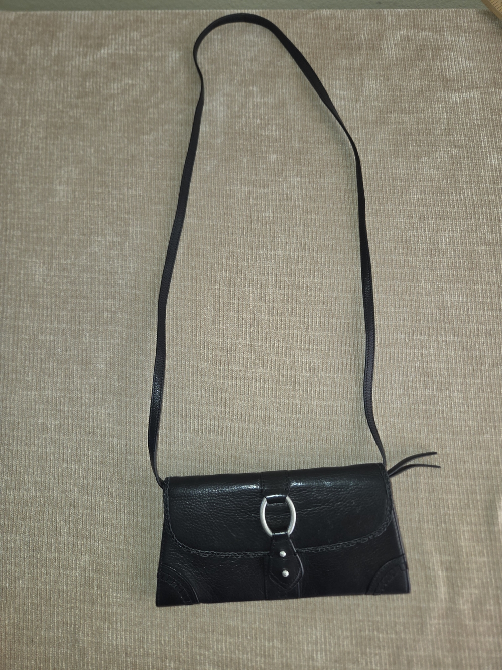 Sigrid Olsen Black Leather Crossbody with Silver Ring Accent